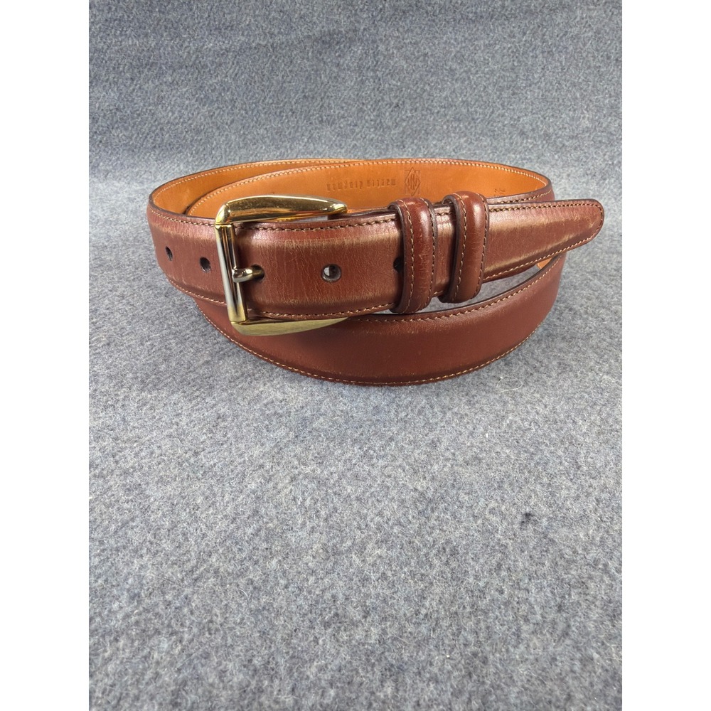 Martin Dingman Belt Mens 42 Brown Genuine Calfskin Leather Solid Brass USA 01749